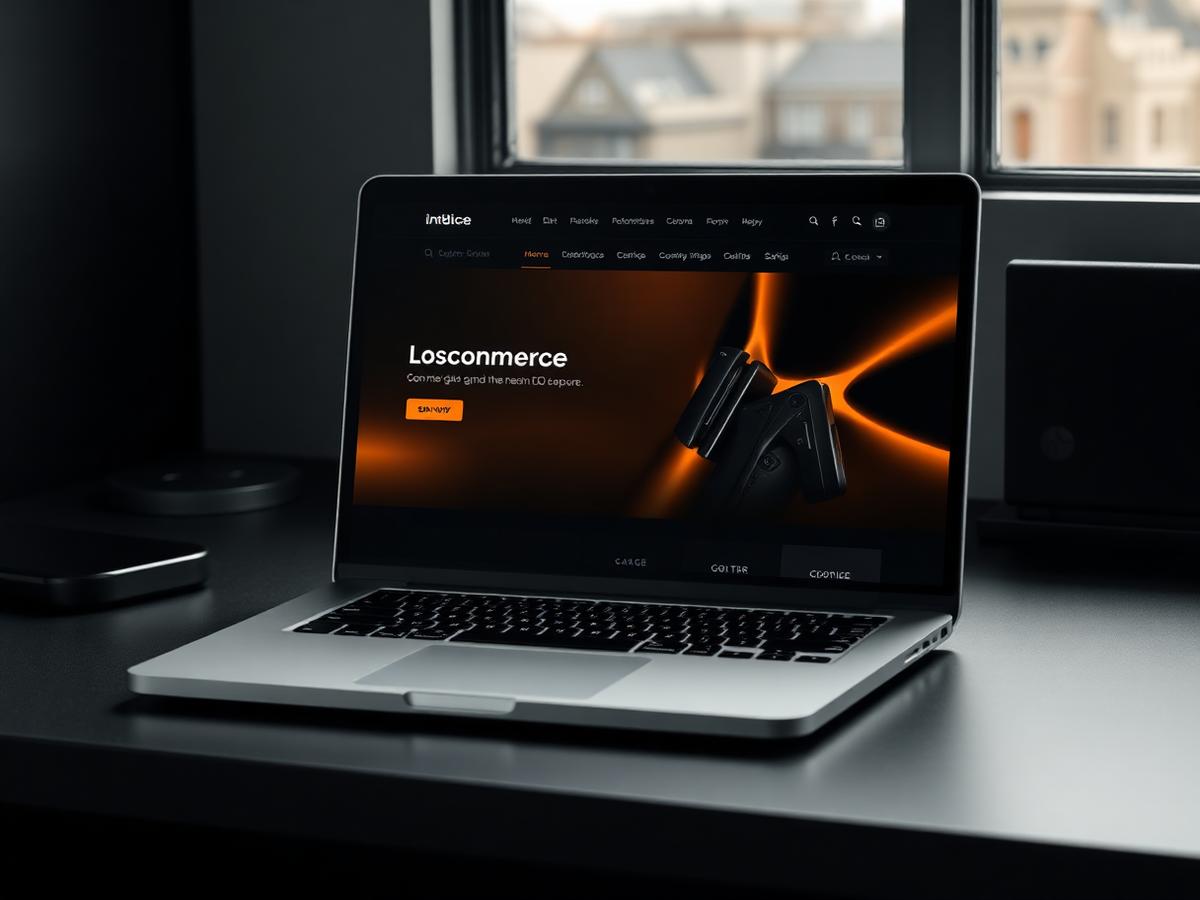 Premium website design displayed on a laptop in a dark studio