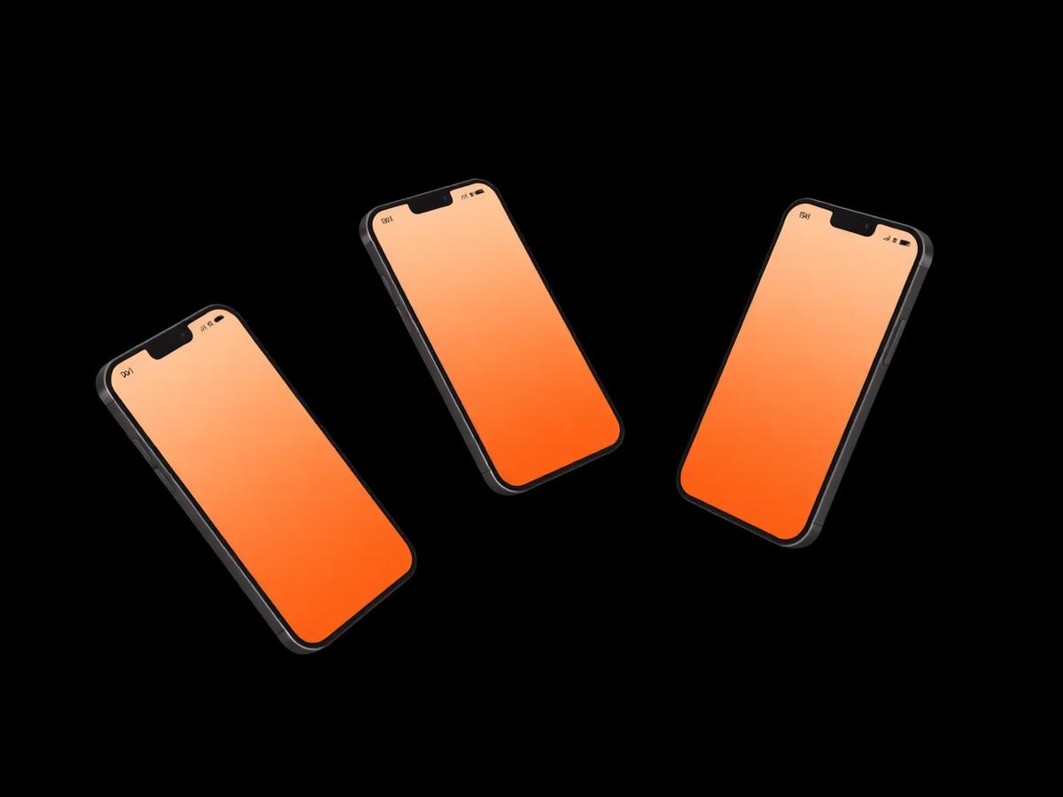 Mobile app screens with orange gradient interface